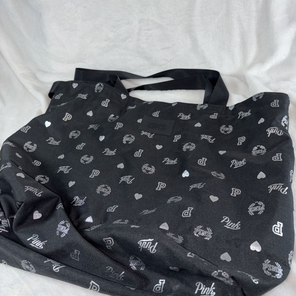 Victoria's Secret PINK Black and Silver Carryall Bag Large Capacity HTF Beach